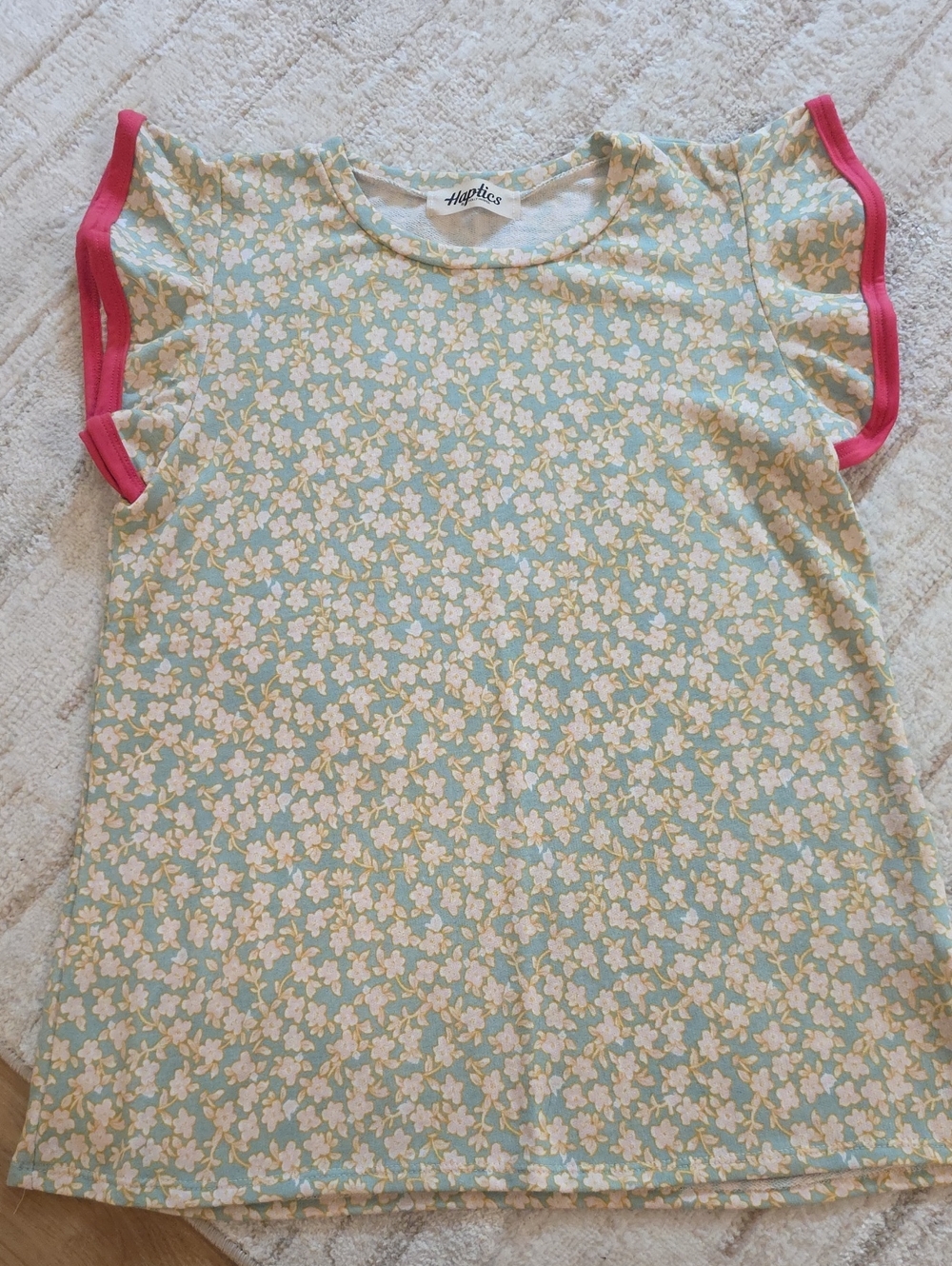 Womens Haptics Mint Floral Tee with Pink Sleeve Trim
